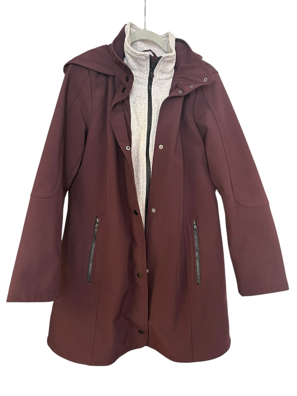 Liz Claiborne Outerwear Layered Mixed Media Softshell Jacket Deep Plum Size L